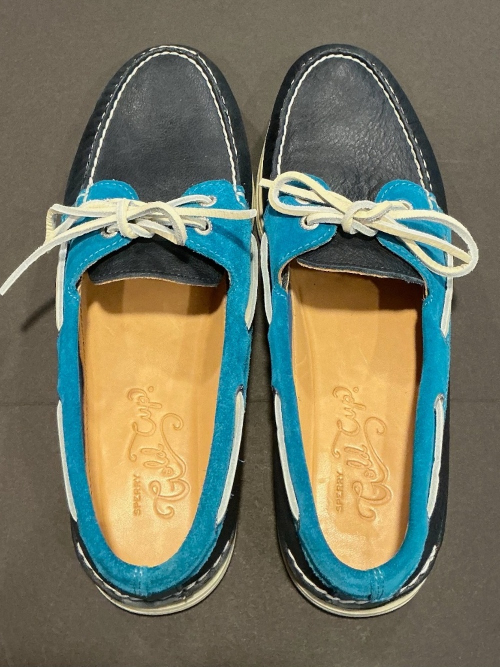 Sperry Top Sider Leather Suede Boat Shoes Blue Colorblock Men’s Size 10 - Picture 5 of 16